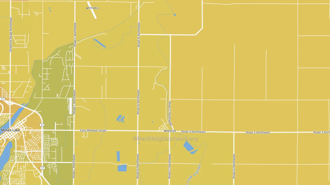 Map of the best neighborhoods in the Wheeler area, with better matches in green and worse matches in red