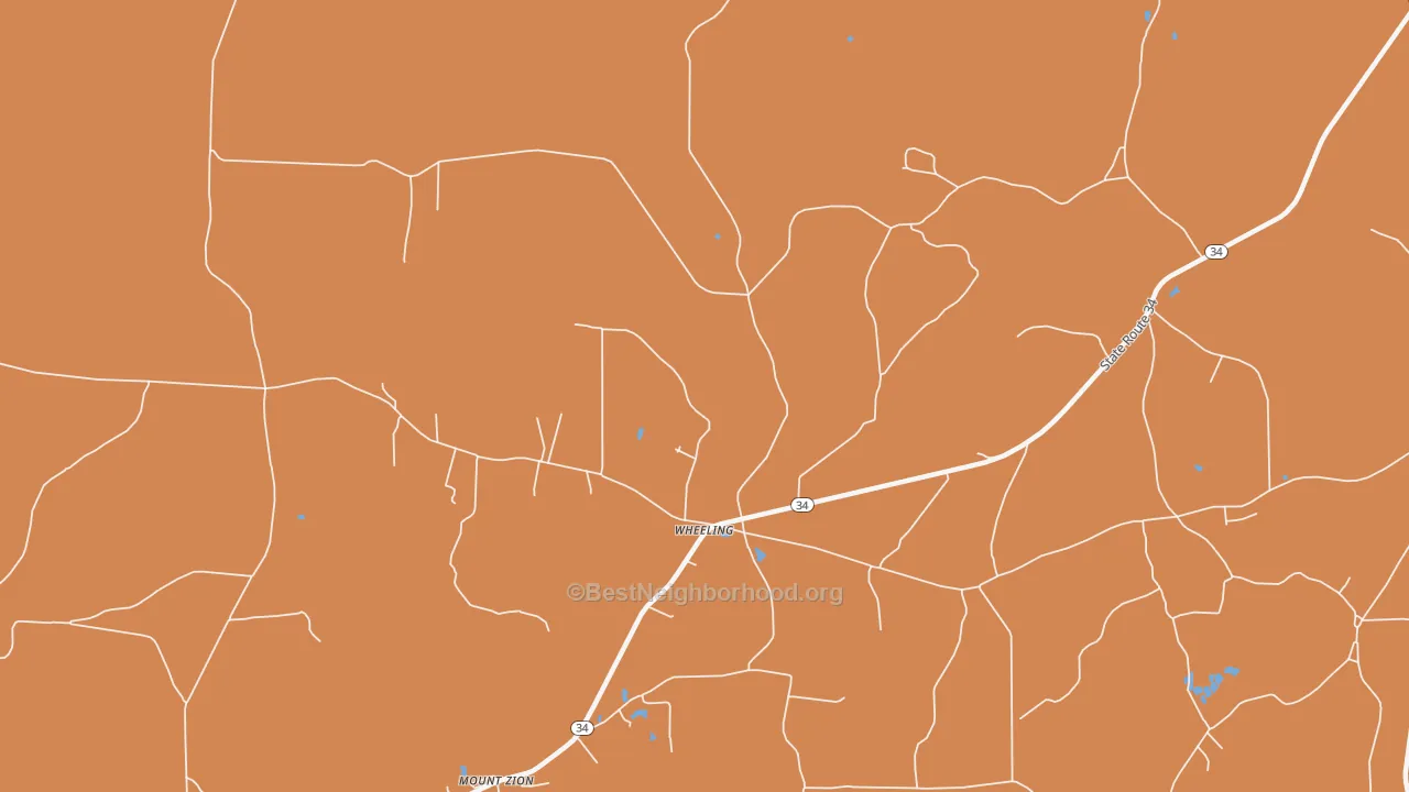 Map of the best neighborhoods in the Wheeling area, with better matches in green and worse matches in red