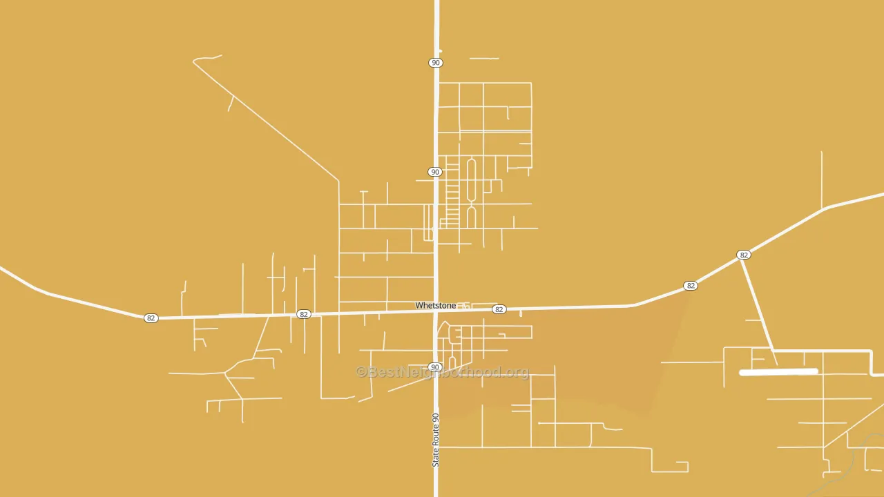 Map of the best neighborhoods in the Whetstone area, with better matches in green and worse matches in red