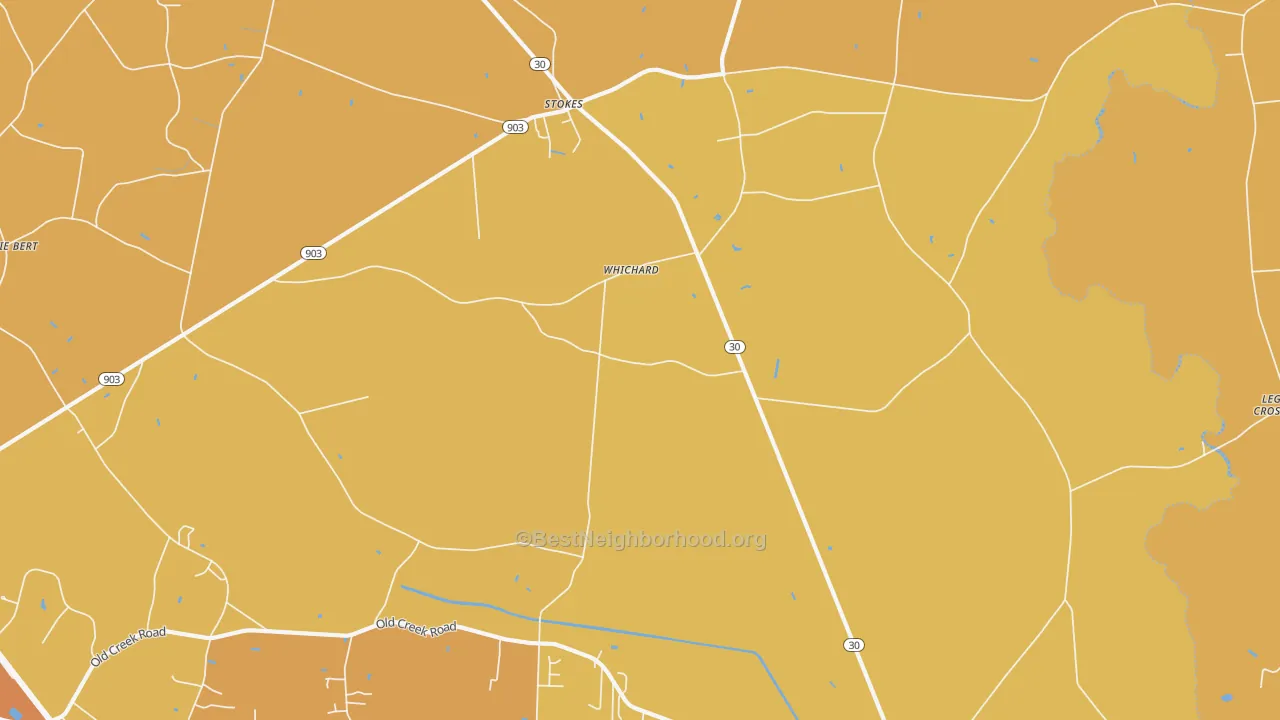 Map of the best neighborhoods in the Whichard area, with better matches in green and worse matches in red