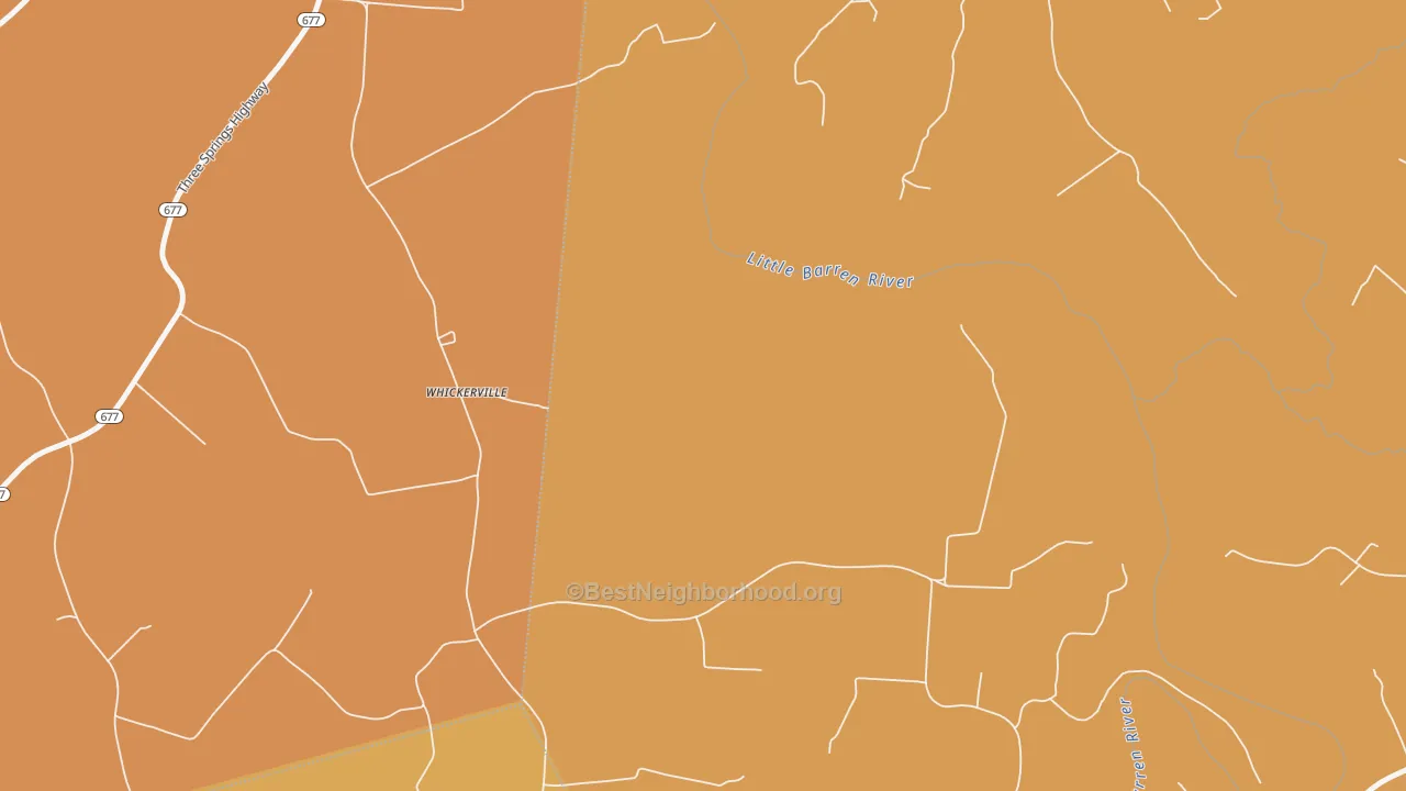 Map of the best neighborhoods in the Whickerville area, with better matches in green and worse matches in red