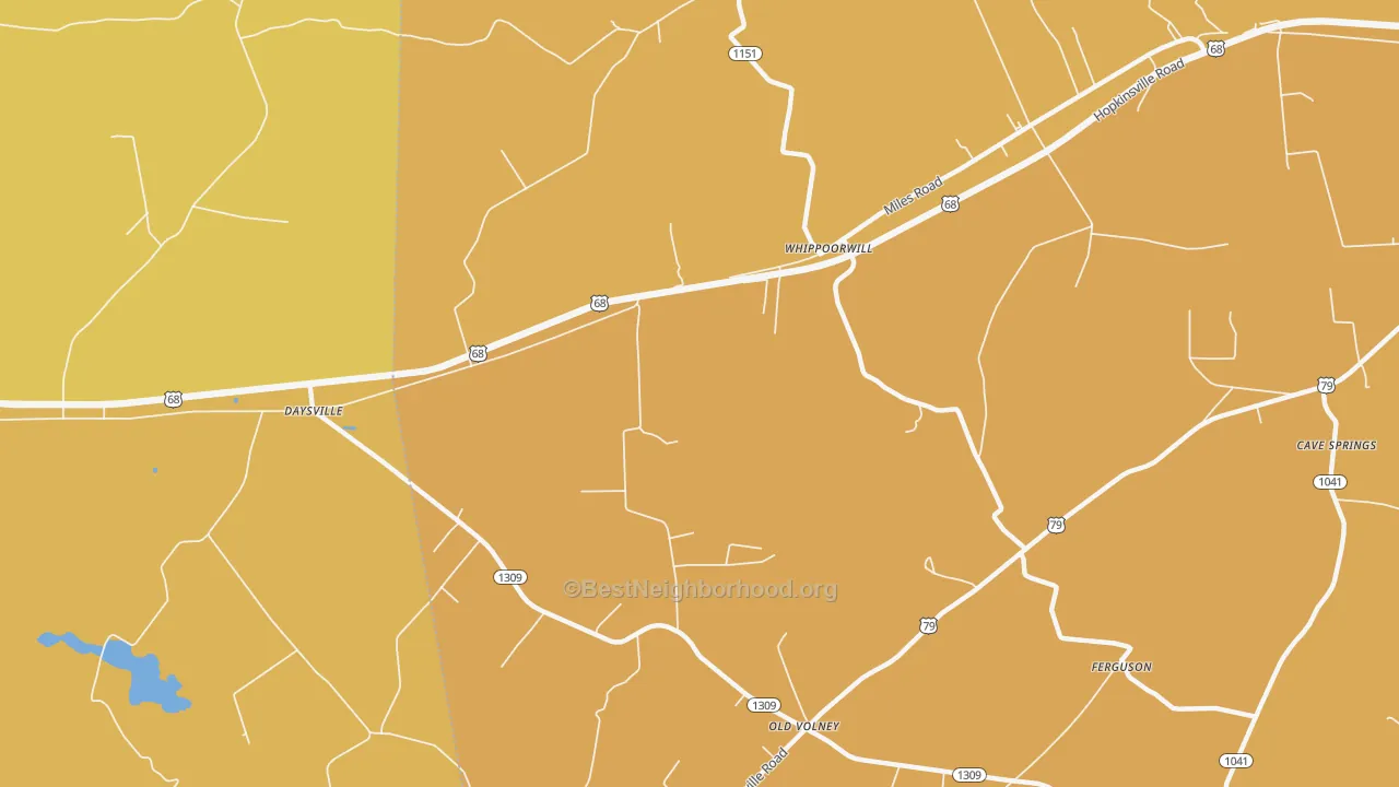 Map of the best neighborhoods in the Whippoorwill area, with better matches in green and worse matches in red