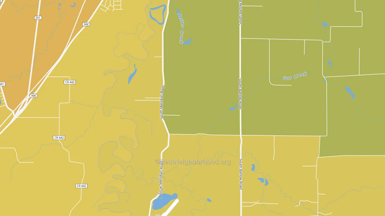 Map of the best neighborhoods in the Whiskey Hill area, with better matches in green and worse matches in red