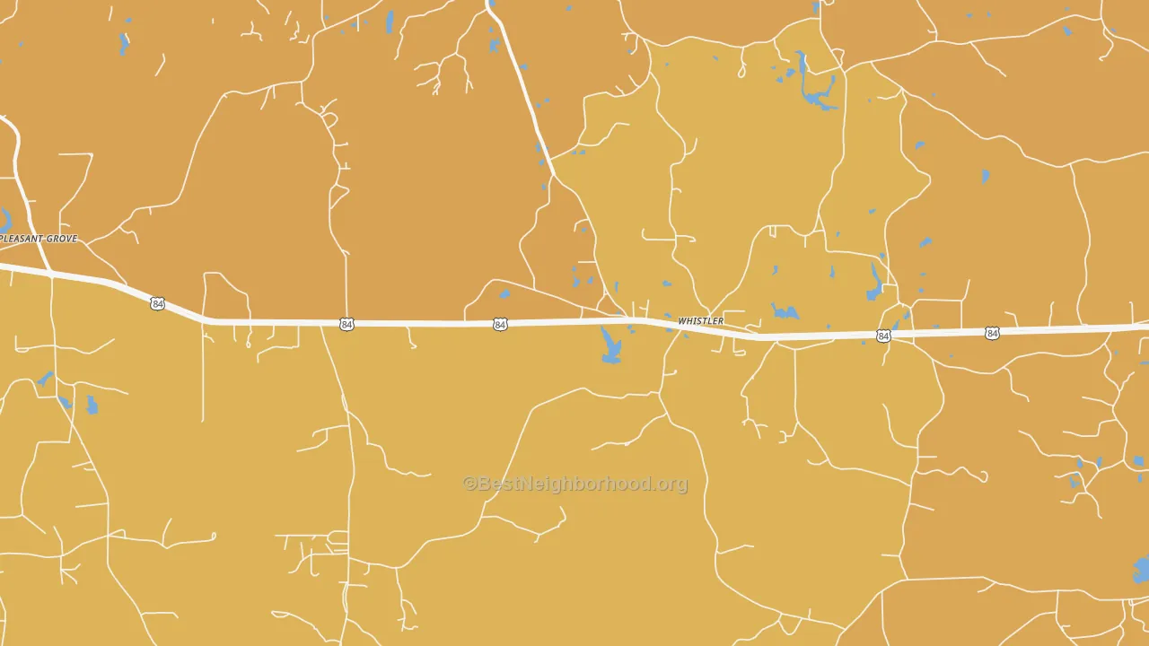 Map of the best neighborhoods in the Whistler area, with better matches in green and worse matches in red