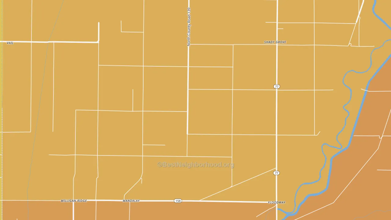 Map of the best neighborhoods in the Whistleville area, with better matches in green and worse matches in red