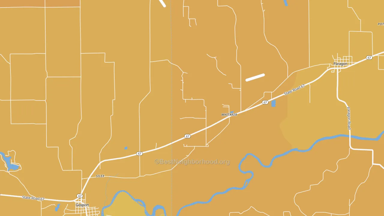 Map of the best neighborhoods in the Whitaker area, with better matches in green and worse matches in red
