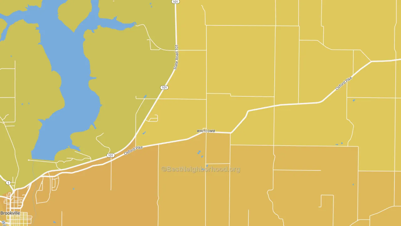 Map of the best neighborhoods in the Whitcomb area, with better matches in green and worse matches in red
