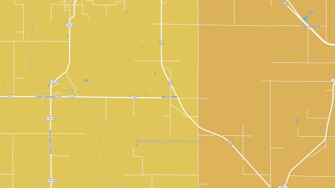 Map of the best neighborhoods in the Whitcomb area, with better matches in green and worse matches in red