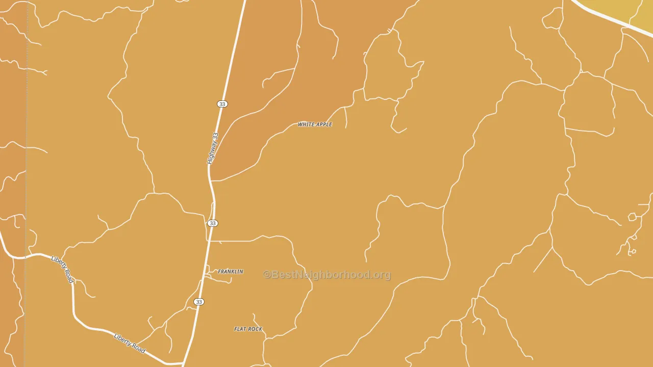 Map of the best neighborhoods in the White Apple area, with better matches in green and worse matches in red