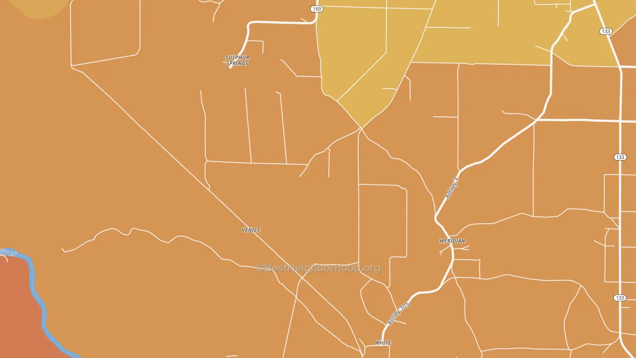 Map of the best neighborhoods in the White area, with better matches in green and worse matches in red