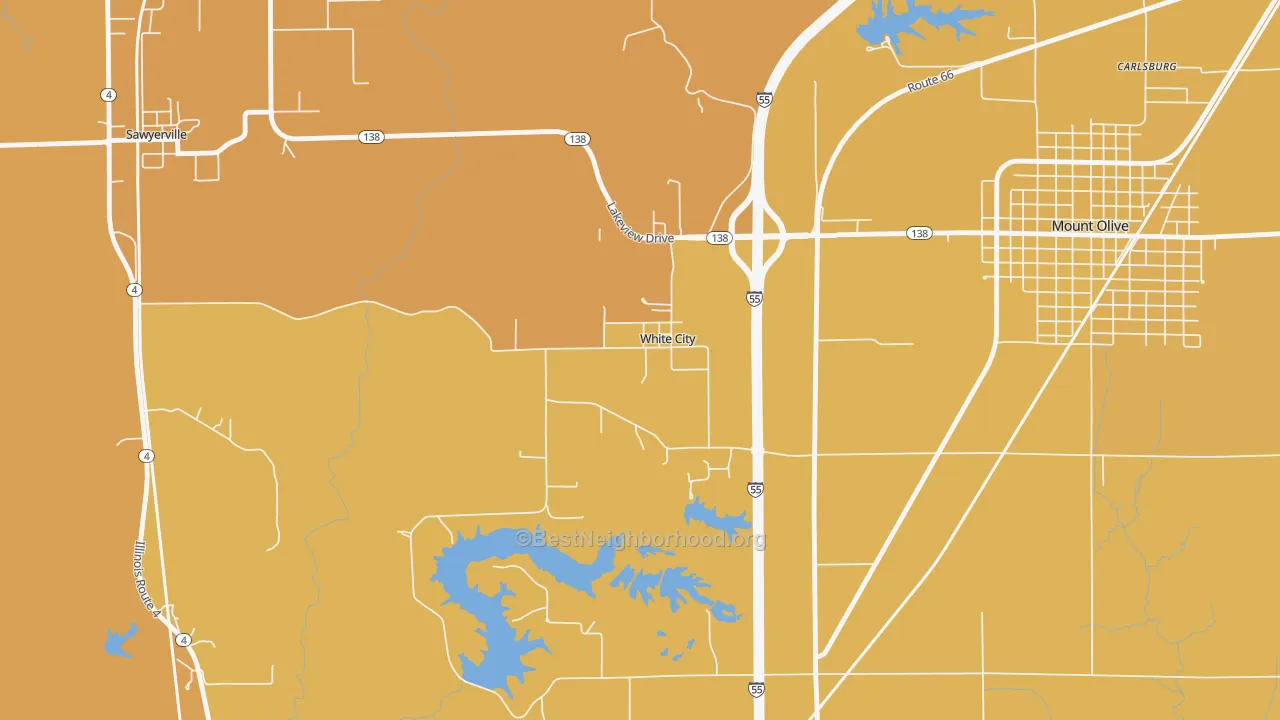 Map of the best neighborhoods in the White City area, with better matches in green and worse matches in red