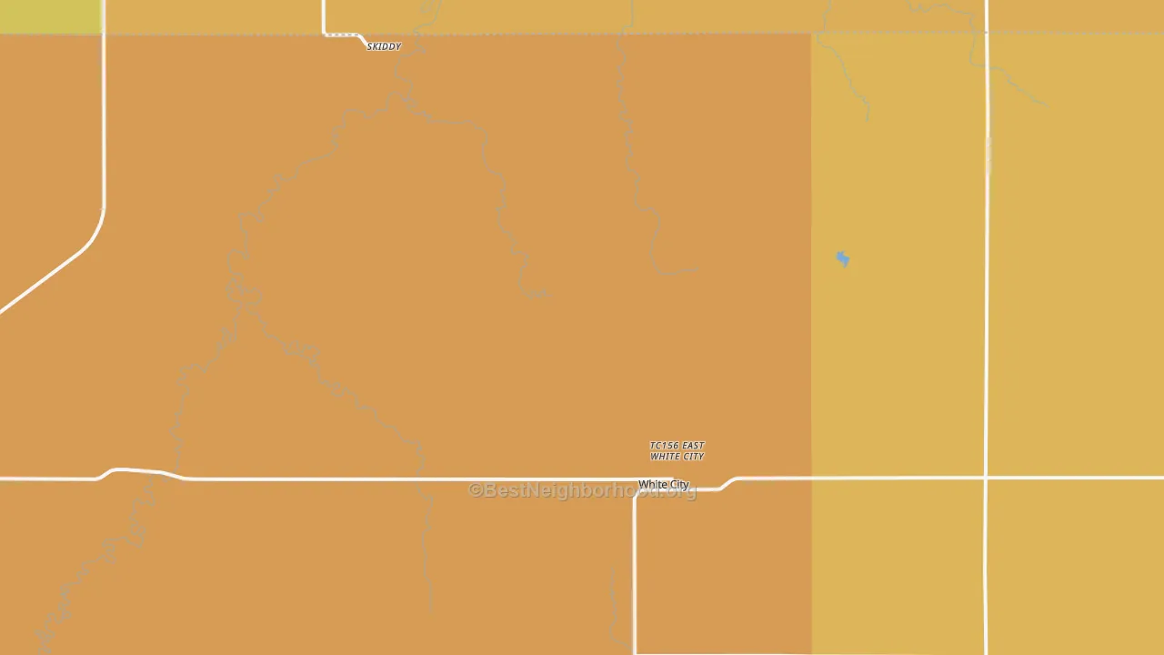 Map of the best neighborhoods in the White City area, with better matches in green and worse matches in red