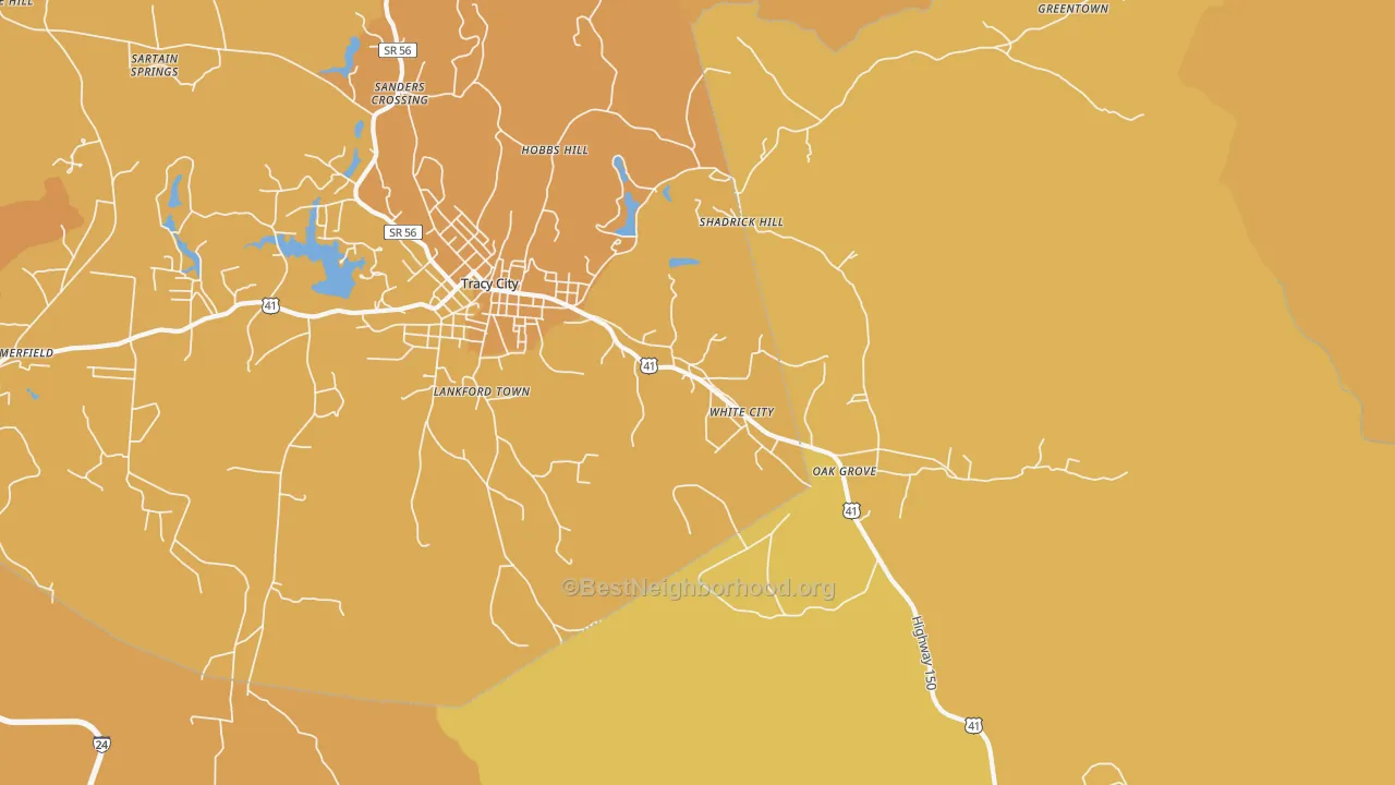 Map of the best neighborhoods in the White City area, with better matches in green and worse matches in red