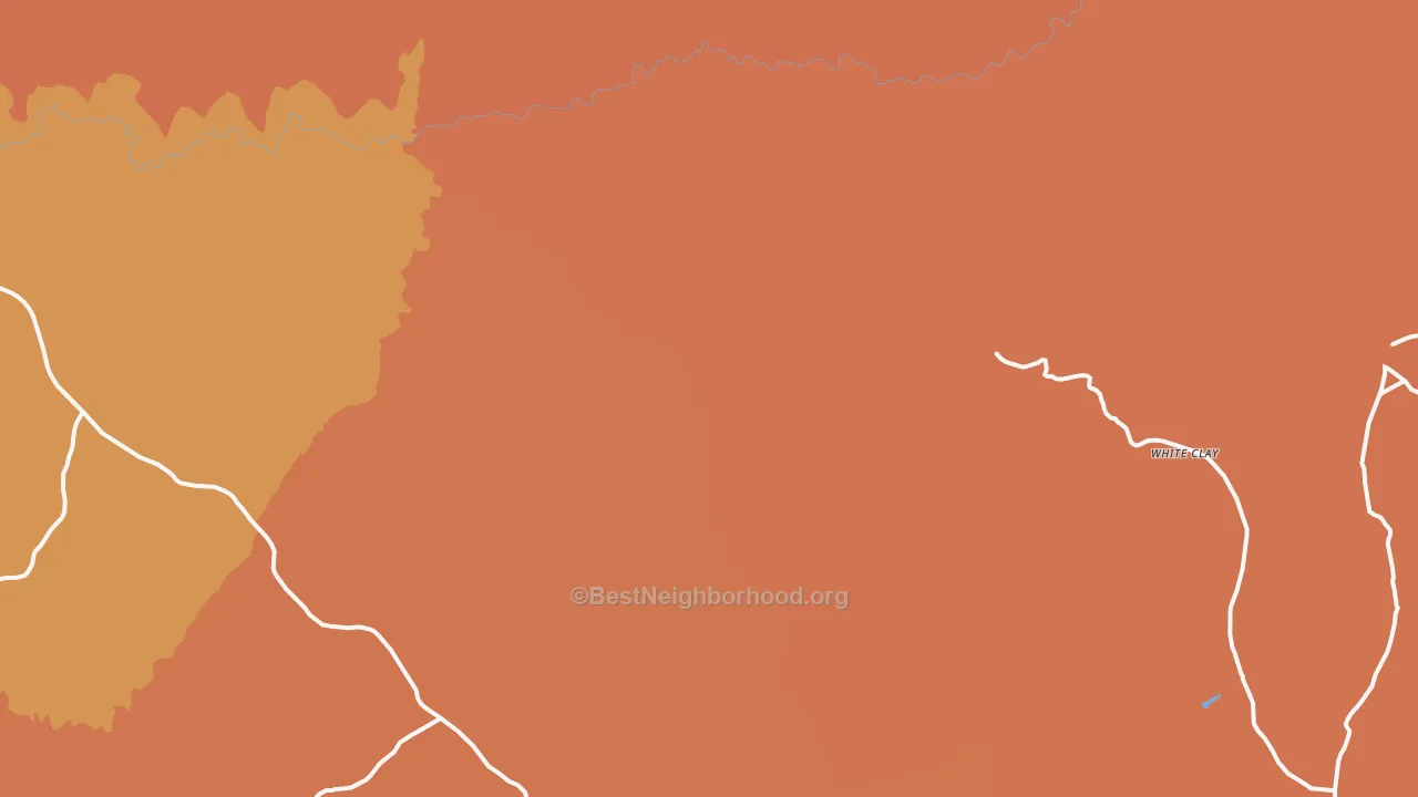 Map of the best neighborhoods in the White Clay area, with better matches in green and worse matches in red
