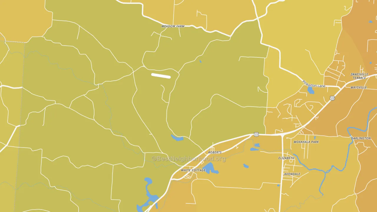 Map of the best neighborhoods in the White Cottage area, with better matches in green and worse matches in red