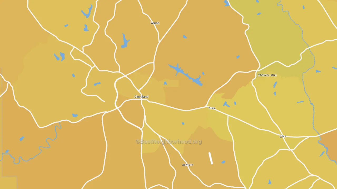 Map of the best neighborhoods in the White County area, with better matches in green and worse matches in red