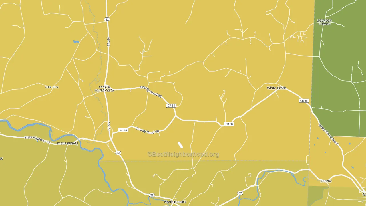 Map of the best neighborhoods in the White Creek area, with better matches in green and worse matches in red