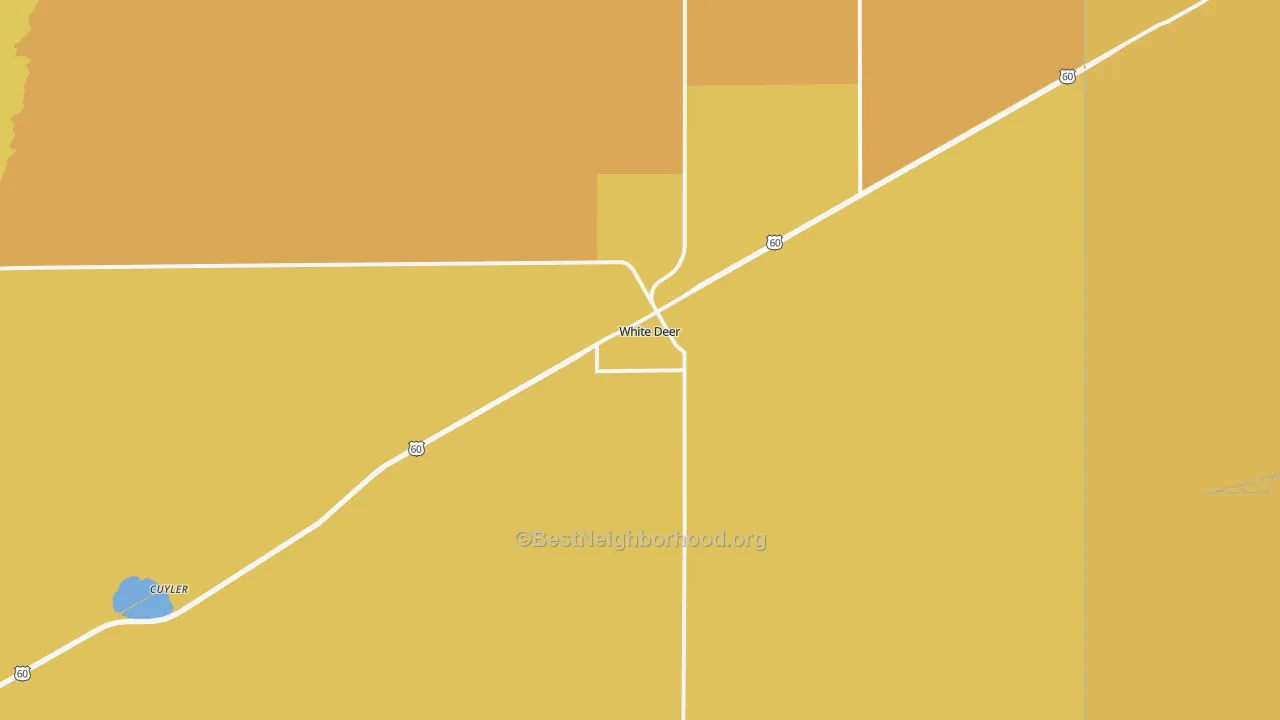 Map of the best neighborhoods in the White Deer area, with better matches in green and worse matches in red