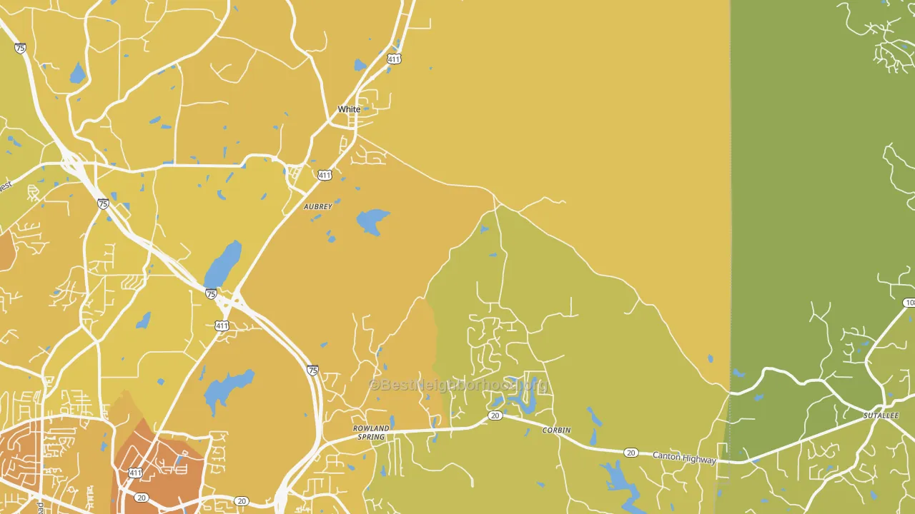 Map of the best neighborhoods in the White area, with better matches in green and worse matches in red