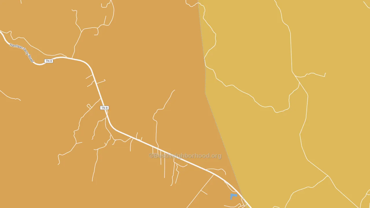 Map of the best neighborhoods in the White Hill area, with better matches in green and worse matches in red