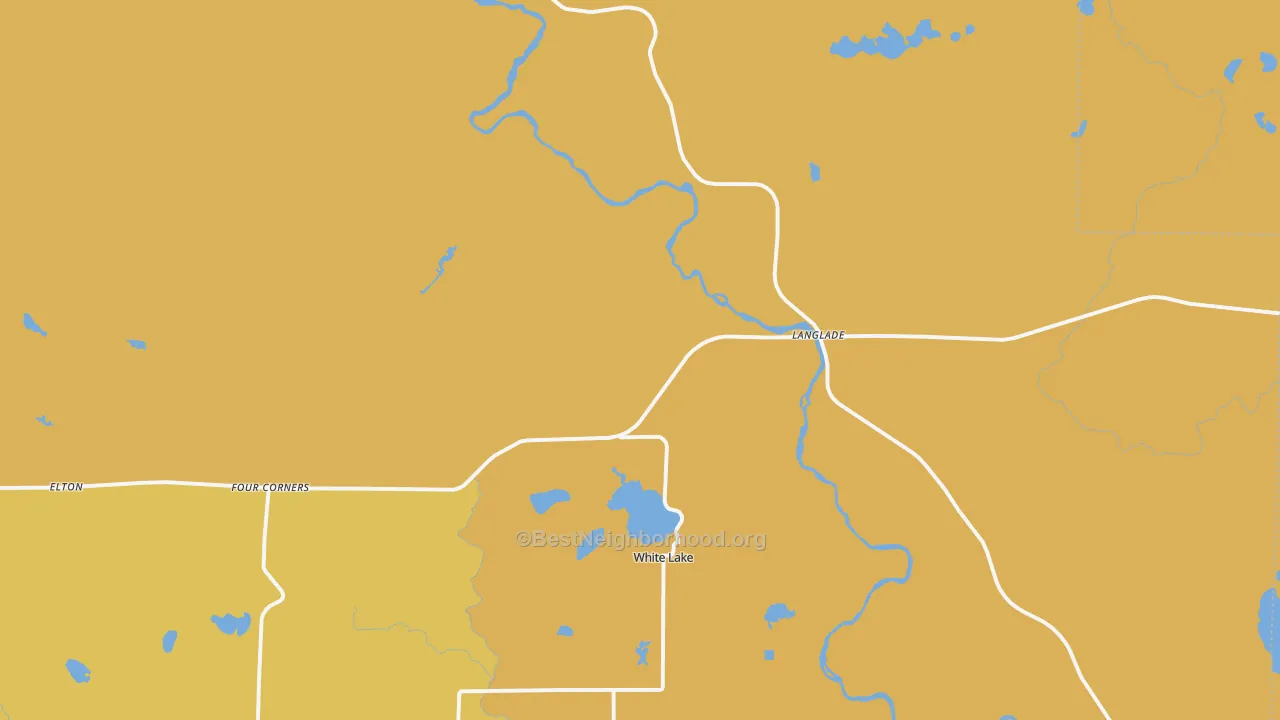 Map of the best neighborhoods in the White Lake area, with better matches in green and worse matches in red