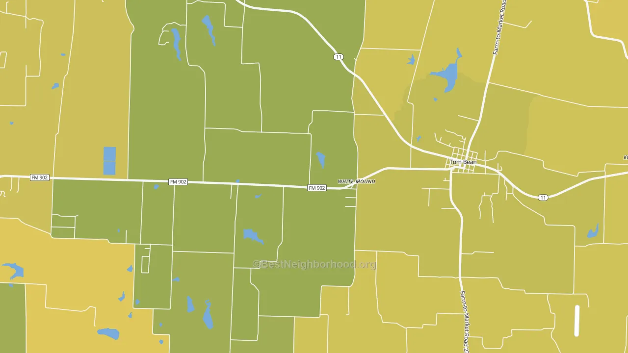 Map of the best neighborhoods in the White Mound area, with better matches in green and worse matches in red