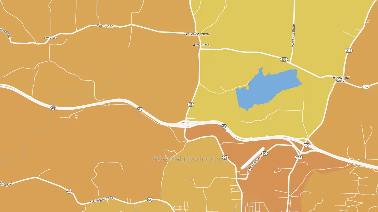 Map of the best neighborhoods in the White Oak area, with better matches in green and worse matches in red