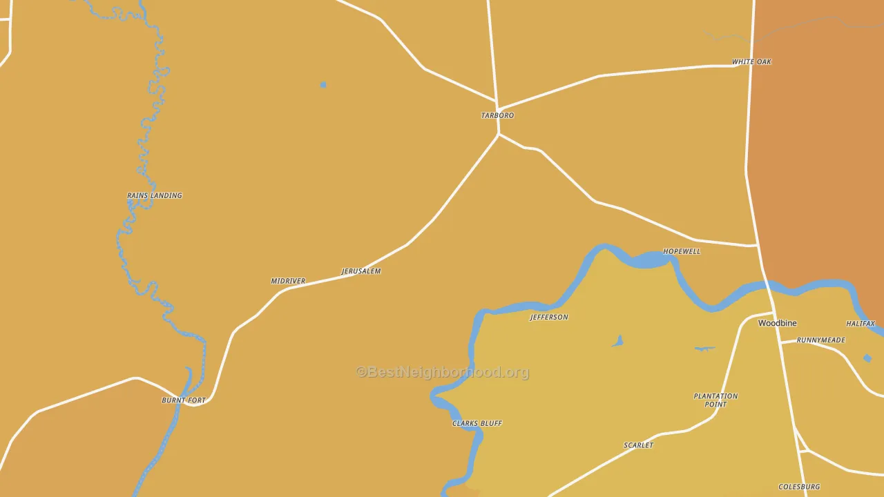 Map of the best neighborhoods in the White Oak area, with better matches in green and worse matches in red