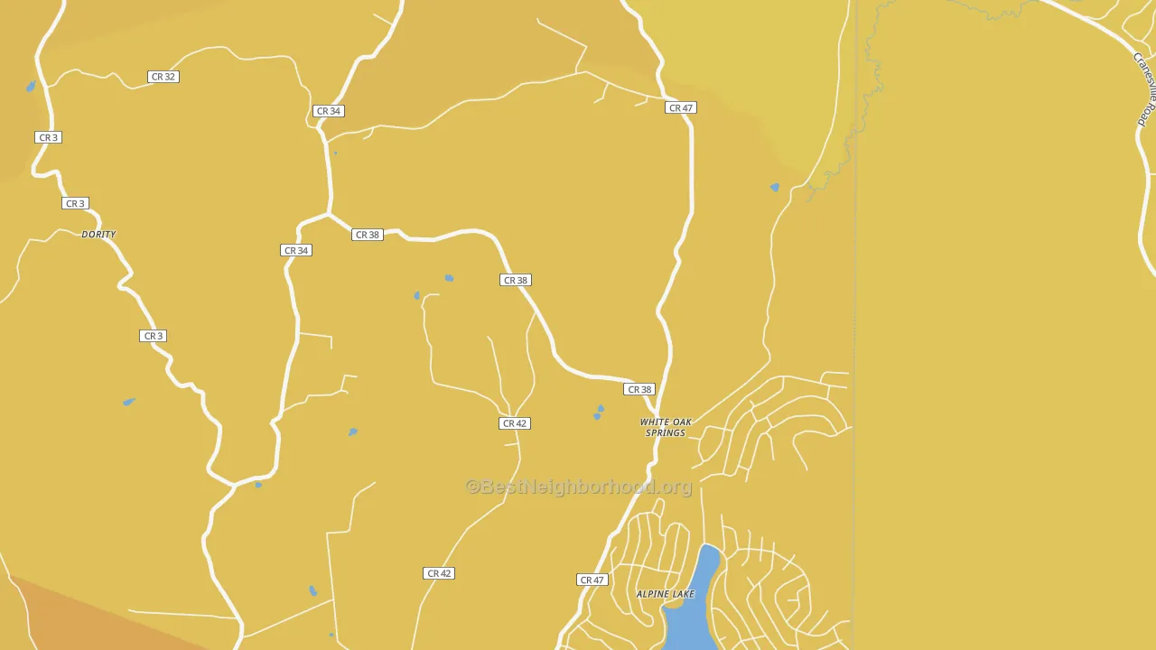Map of the best neighborhoods in the White Oak Springs area, with better matches in green and worse matches in red