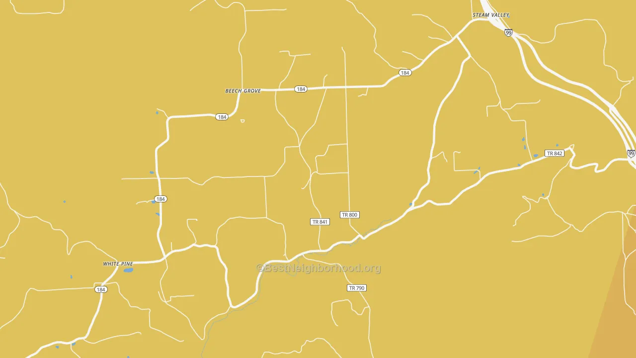 Map of the best neighborhoods in the White Pine area, with better matches in green and worse matches in red