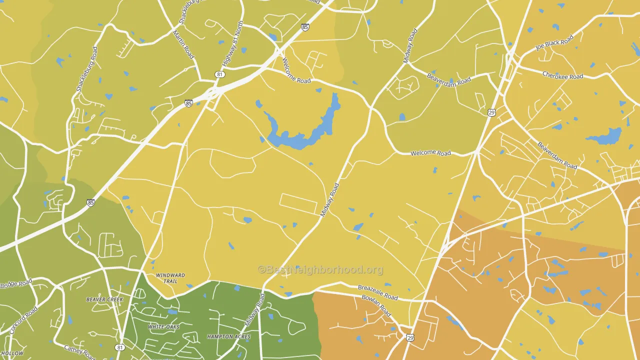 Map of the best neighborhoods in the White Plains area, with better matches in green and worse matches in red
