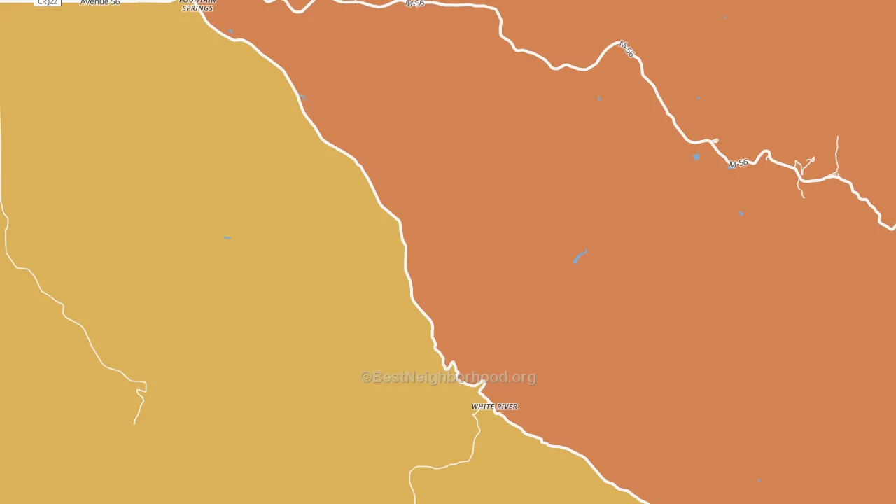 Map of the best neighborhoods in the White River area, with better matches in green and worse matches in red