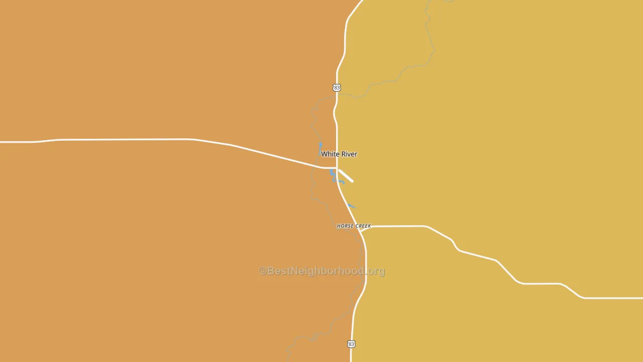 Map of the best neighborhoods in the White River area, with better matches in green and worse matches in red
