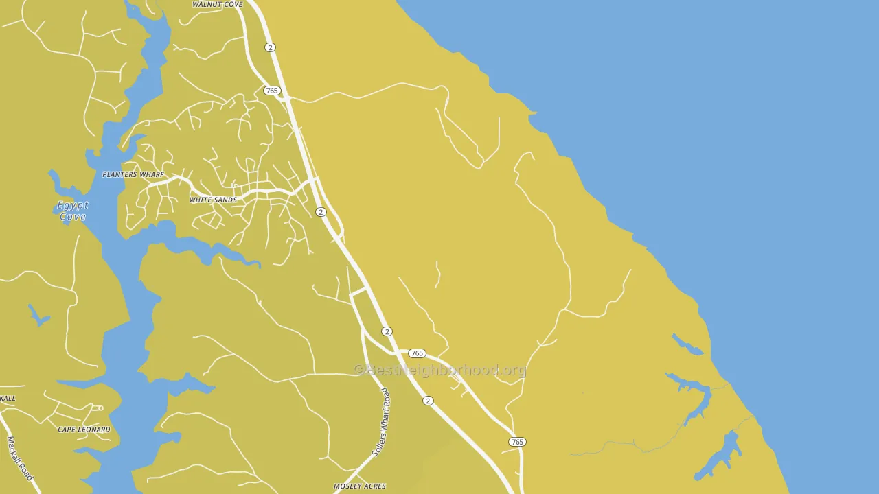 Map of the best neighborhoods in the White Sands area, with better matches in green and worse matches in red