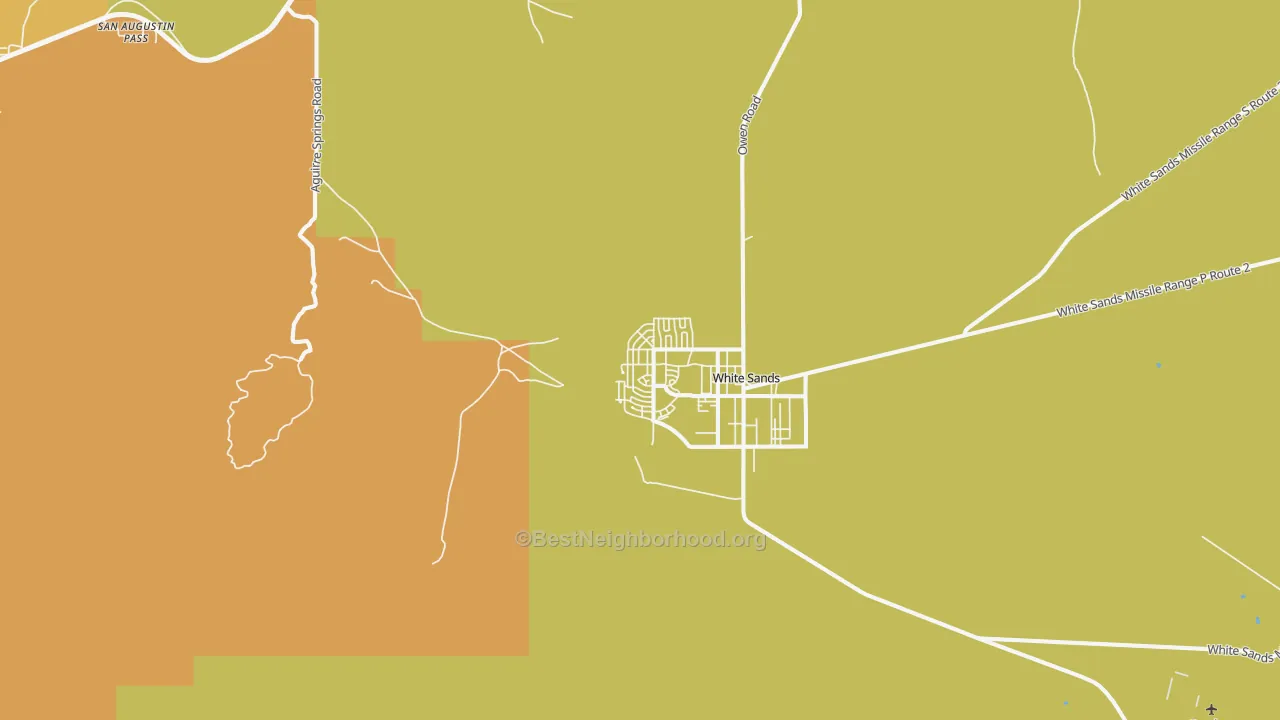Map of the best neighborhoods in the White Sands area, with better matches in green and worse matches in red