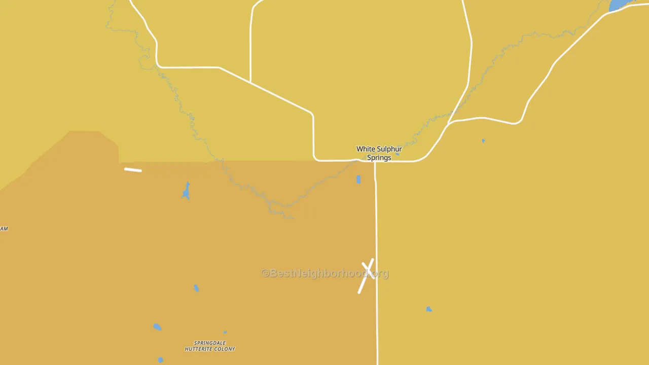 Map of the best neighborhoods in the White Sulphur Springs area, with better matches in green and worse matches in red