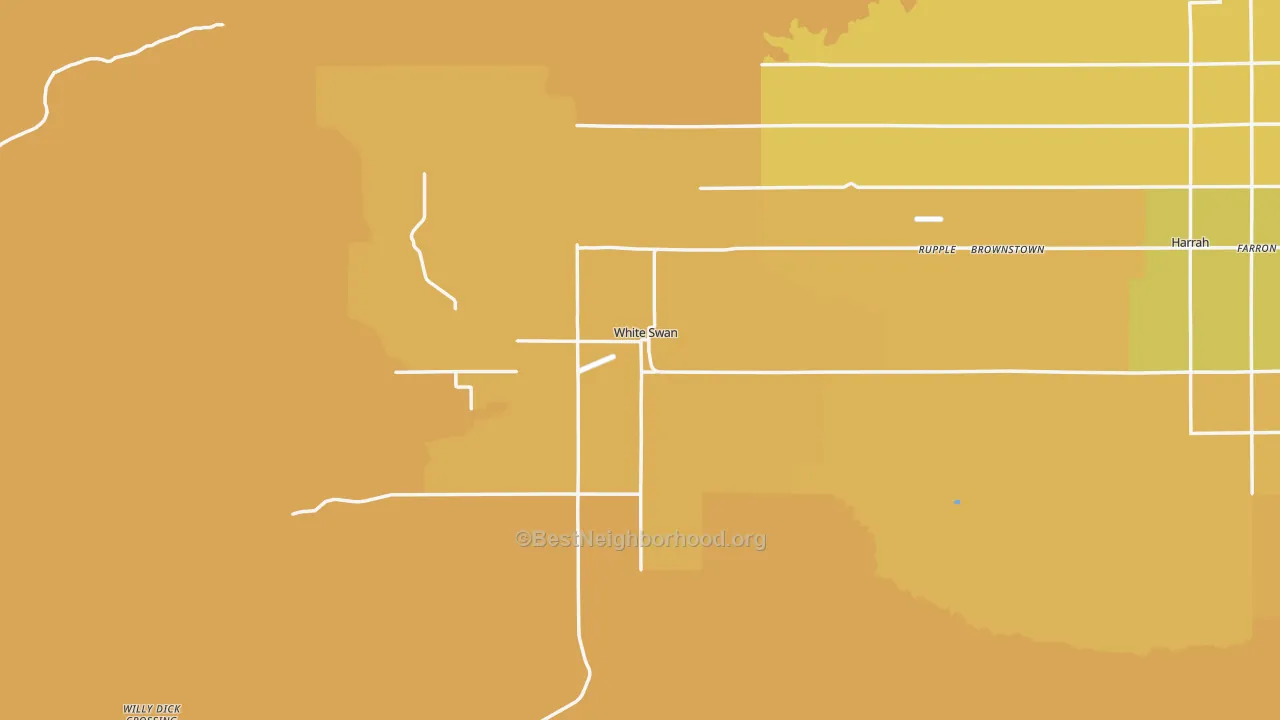 Map of the best neighborhoods in the White Swan area, with better matches in green and worse matches in red