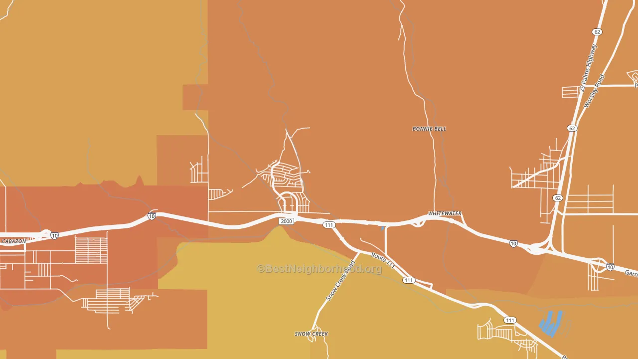 Map of the best neighborhoods in the White Water area, with better matches in green and worse matches in red