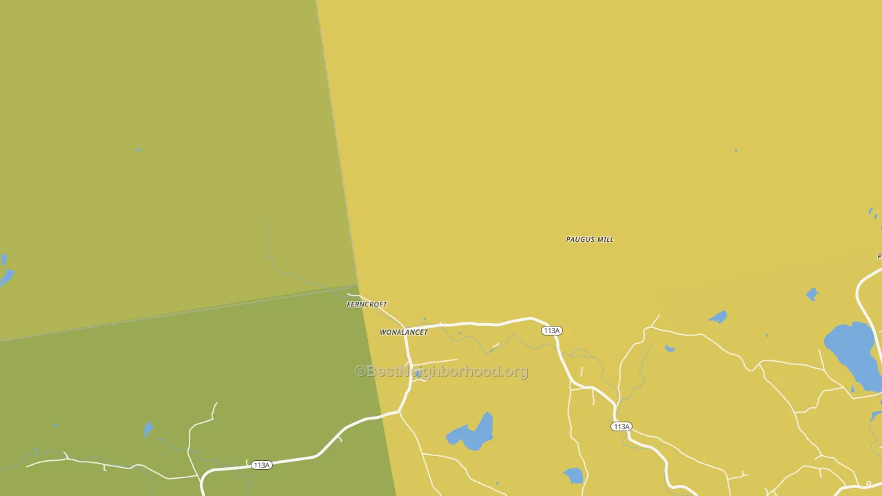 Map of the best neighborhoods in the Whiteface area, with better matches in green and worse matches in red
