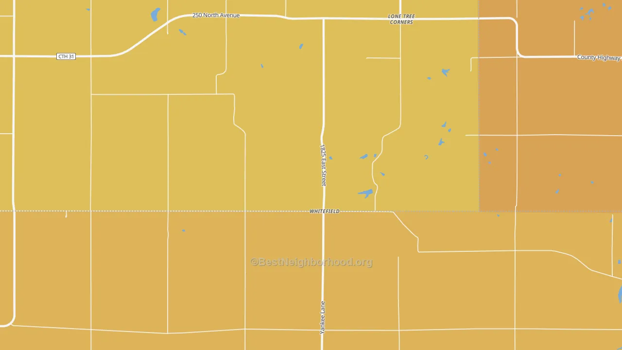 Map of the best neighborhoods in the Whitefield area, with better matches in green and worse matches in red