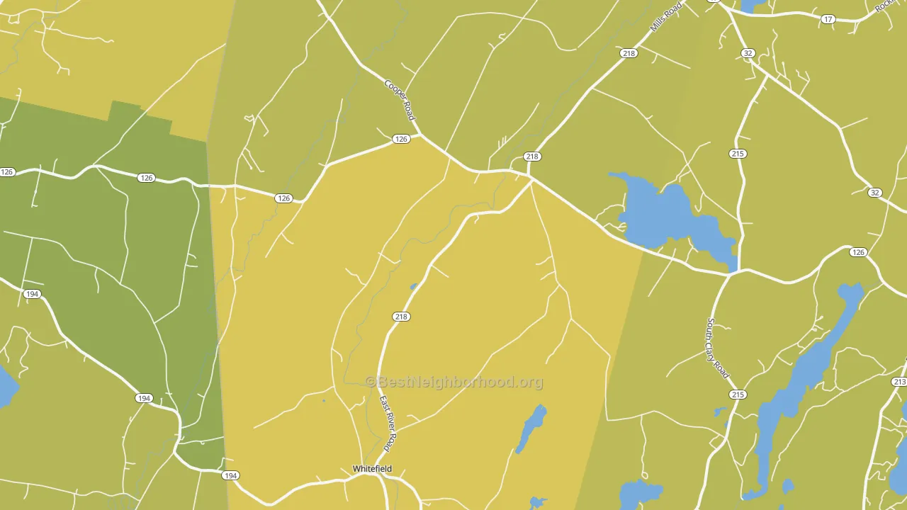 Map of the best neighborhoods in the Whitefield area, with better matches in green and worse matches in red