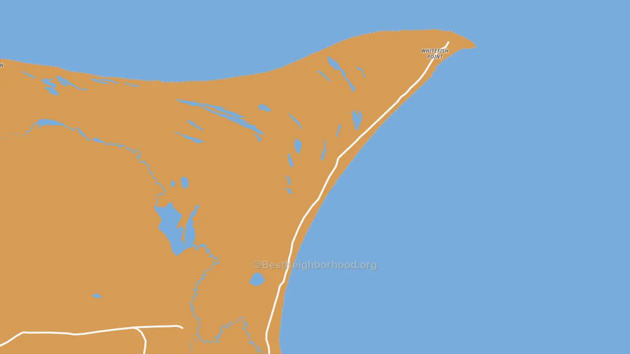 Map of the best neighborhoods in the Whitefish Point area, with better matches in green and worse matches in red