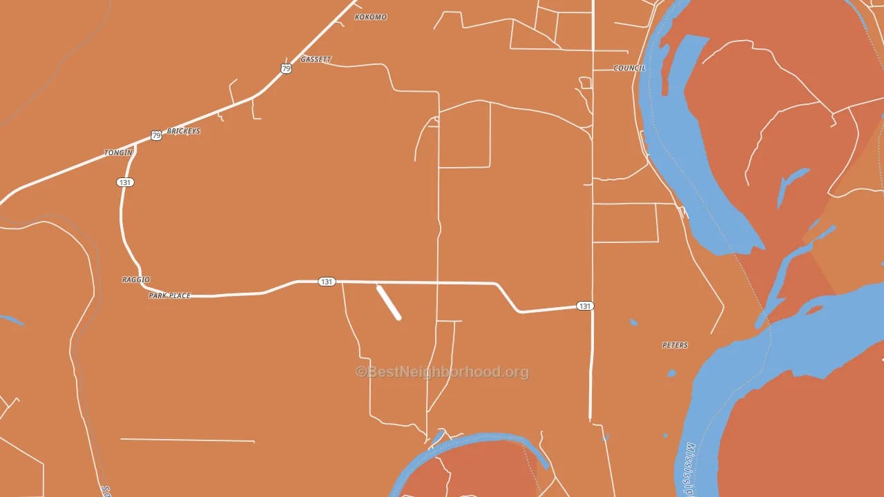 Map of the best neighborhoods in the Whitehall area, with better matches in green and worse matches in red