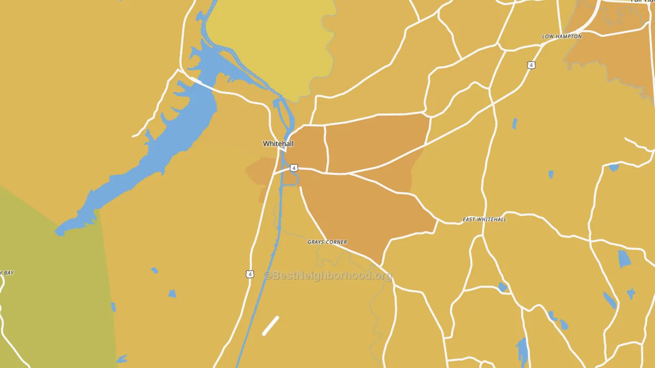 Map of the best neighborhoods in the Whitehall area, with better matches in green and worse matches in red