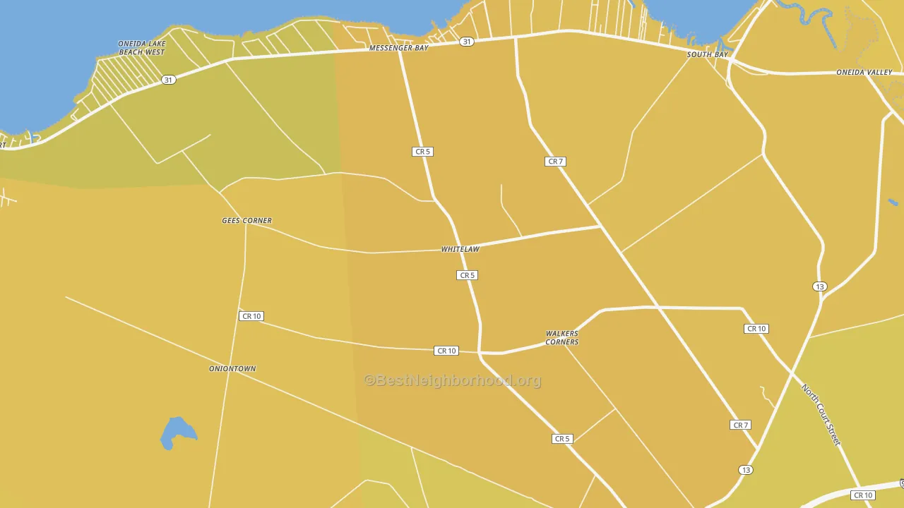 Map of the best neighborhoods in the Whitelaw area, with better matches in green and worse matches in red