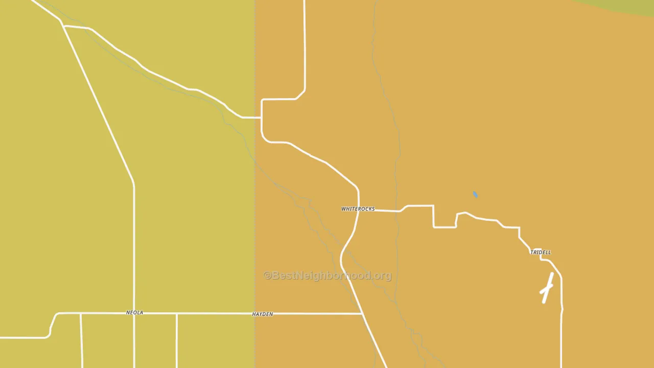 Map of the best neighborhoods in the Whiterocks area, with better matches in green and worse matches in red