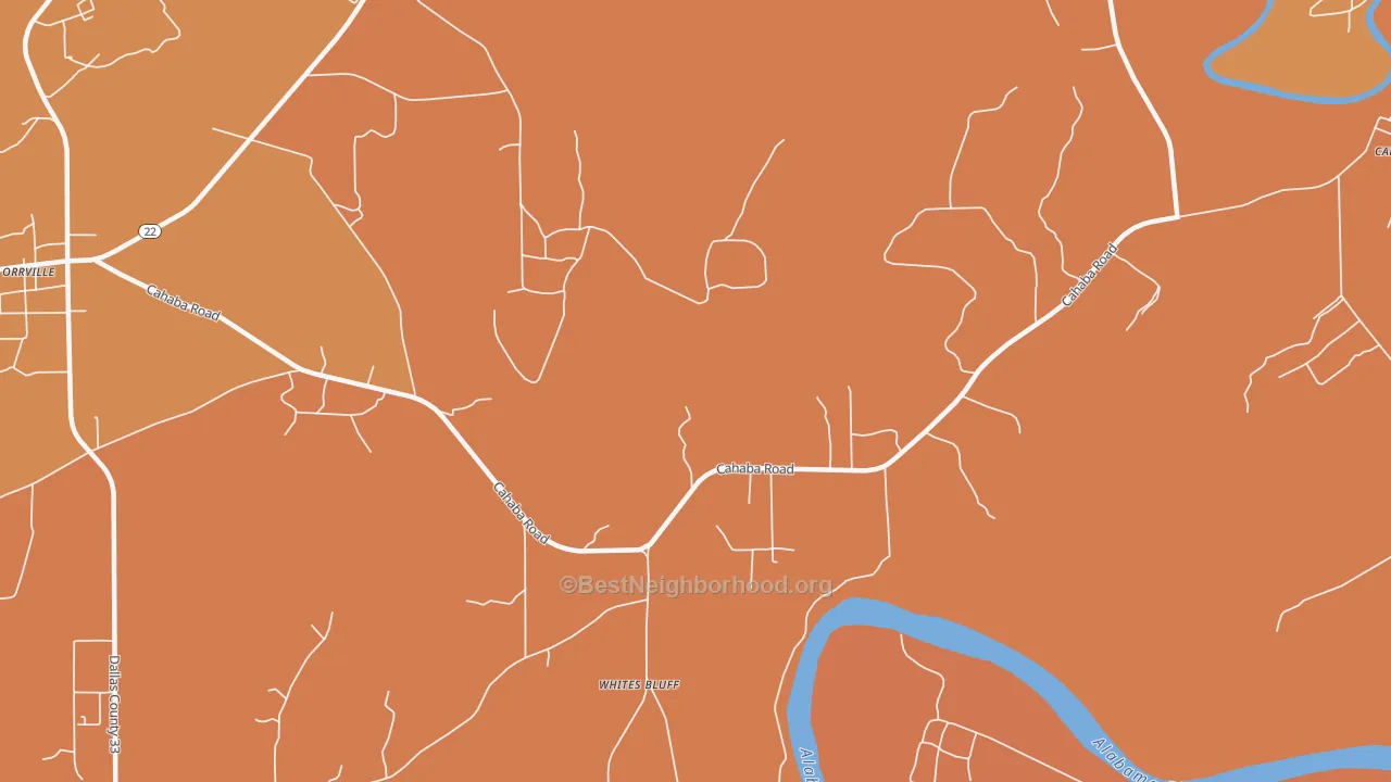 Map of the best neighborhoods in the Whites Bluff area, with better matches in green and worse matches in red