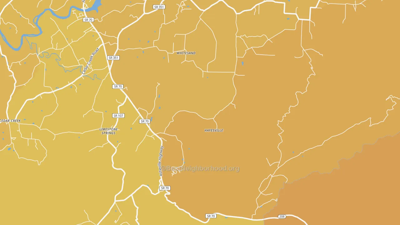 Map of the best neighborhoods in the Whitesand area, with better matches in green and worse matches in red