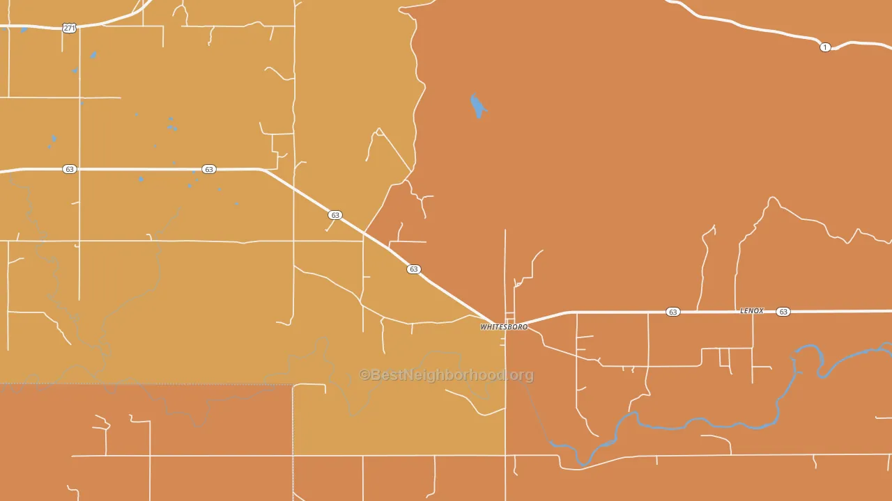 Map of the best neighborhoods in the Whitesboro area, with better matches in green and worse matches in red