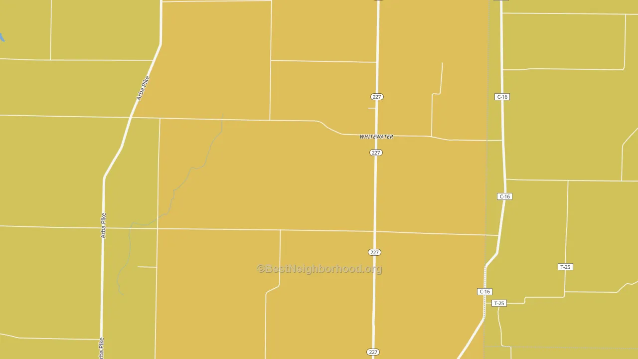 Map of the best neighborhoods in the Whitewater area, with better matches in green and worse matches in red